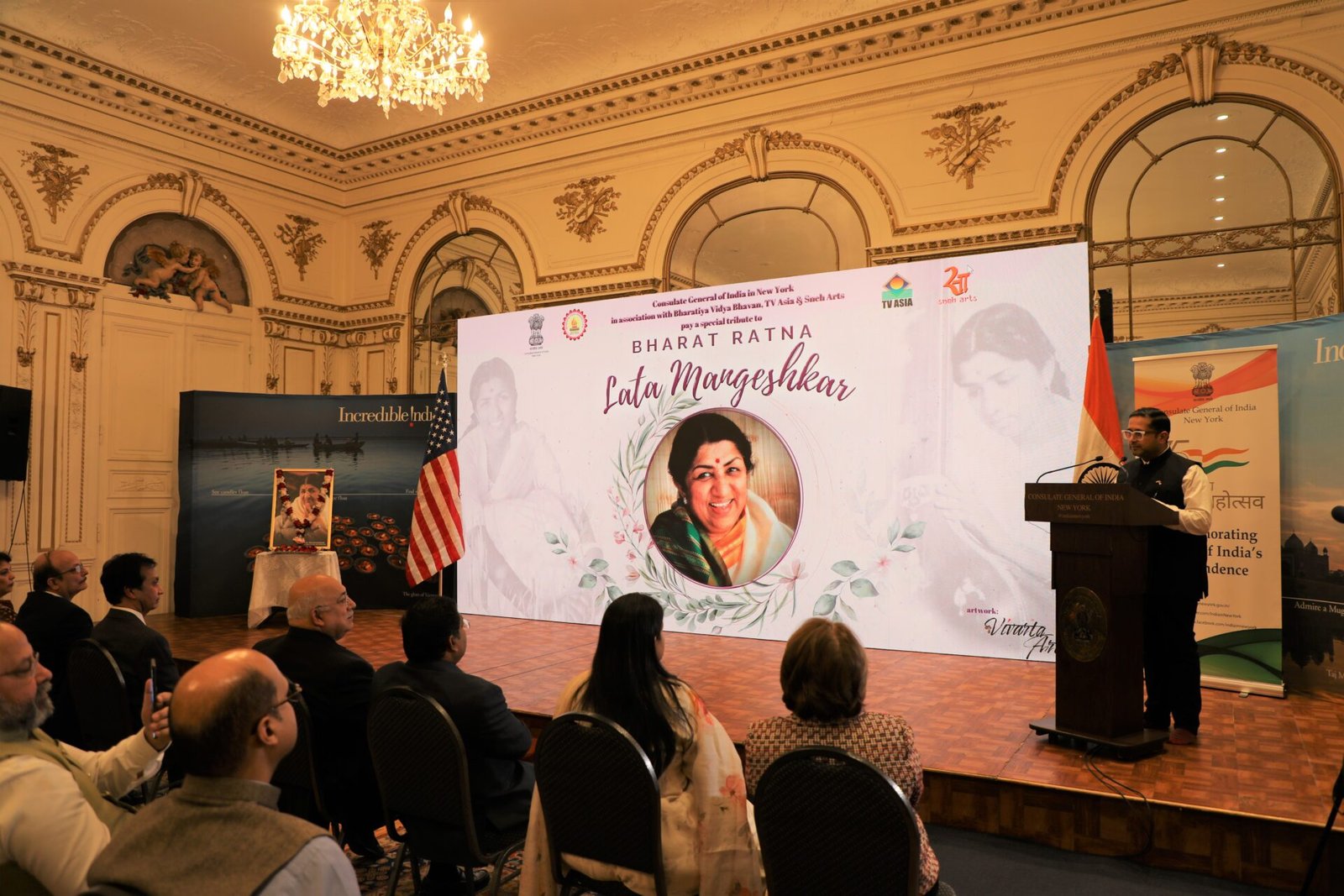 You are currently viewing Consul General of India in New York, Bharatiya Vidya Bhavan, TV Asia & Sneh Arts paid a special tribute to Bharat Ratna Lata Mangeshkar