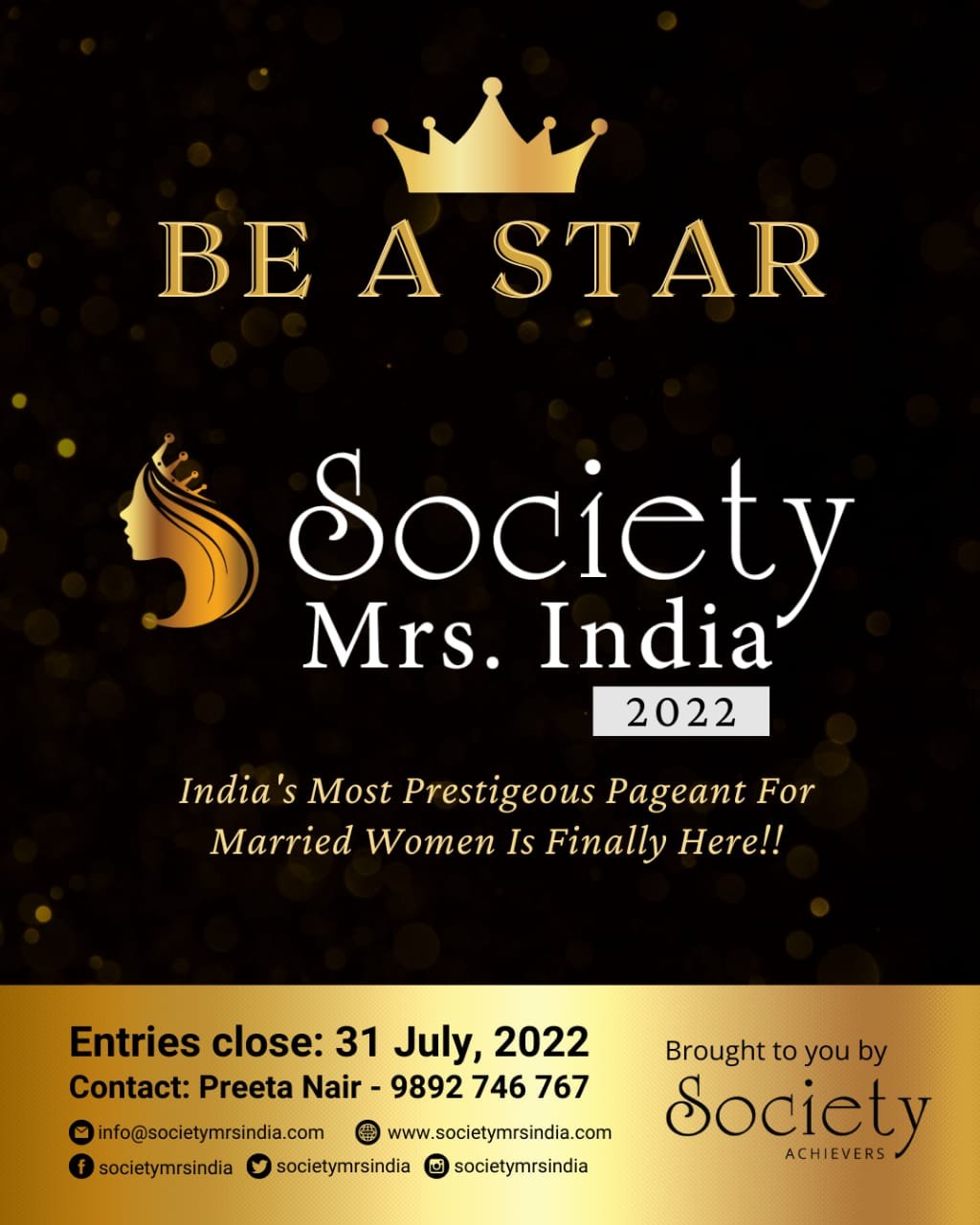 You are currently viewing Be A Star! Be SOCIETY MRS. INDIA 2022!